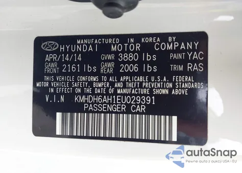 2014 Hyundai Elantra from USA, damaged, VIN KMHDH6AH1EU029391